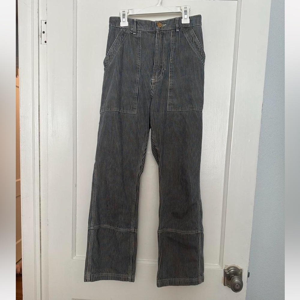 XS Big Bud Press Tan Railroad Striped Carpenter Jeans